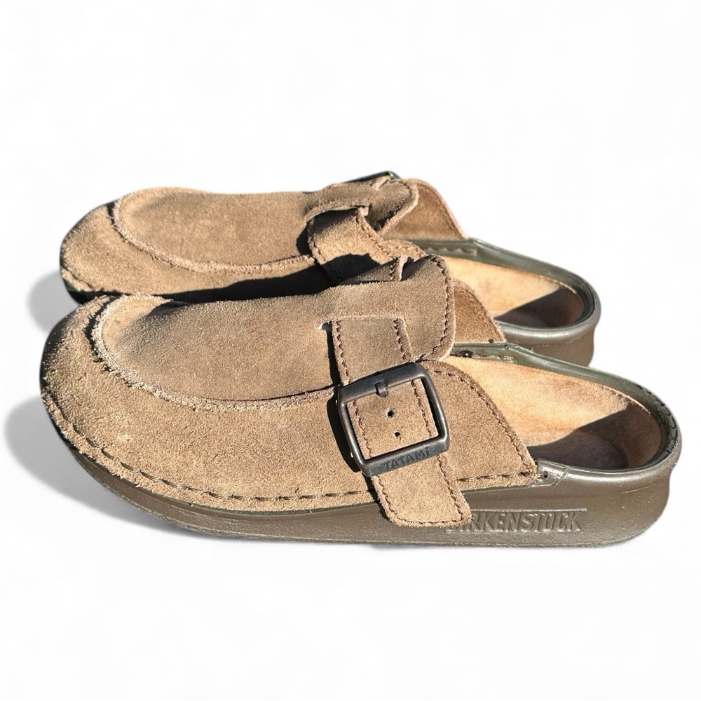 Birkenstock Tatami Brown Suede Leather Moc Toe Slide Sandals Womens Size 8 EU 39